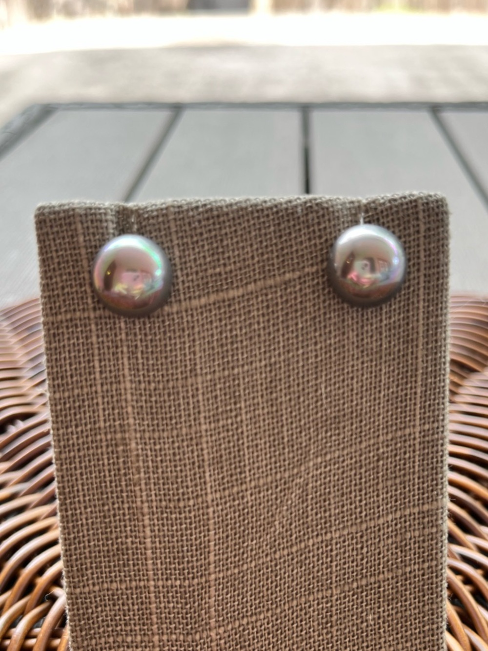 Retired Iridescent Grey Pearl Stud Earrings